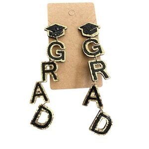 GRAD Black and Gold Sequin Cork Drop Earrings